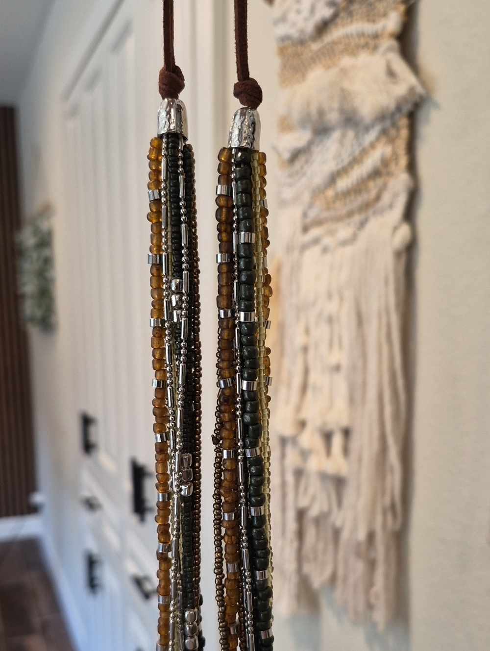 Multistrand Brown & Green Hues Silver Tone Hardware Brown Suede Cord Necklace - Picture 5 of 13